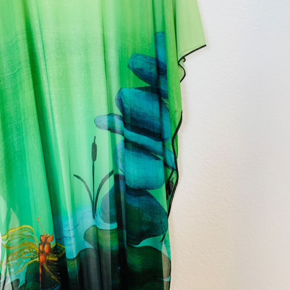 Le Galeriste Kimono Dragonfly Print Womens One Size Green Open Front Artsy Sheer - Picture 10 of 16